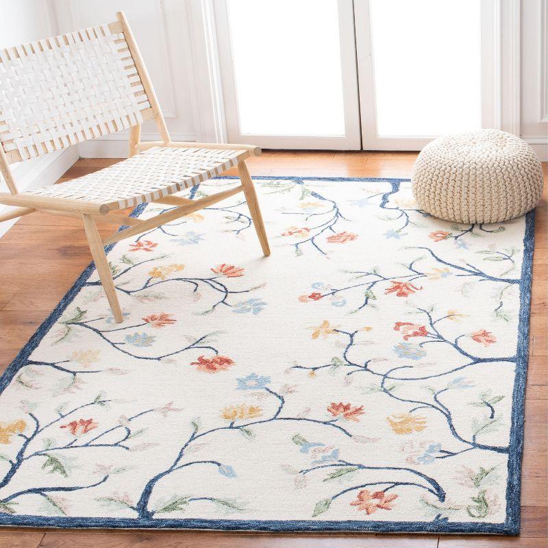 Ivory Floral Handmade Wool 4' x 6' Area Rug