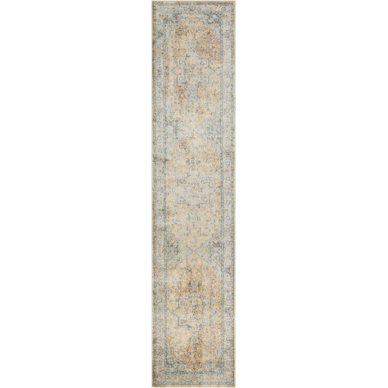 Nourison Astra Machine Washable Vintage Medallion Indoor Rug Beige Blue 2'2" x 10'