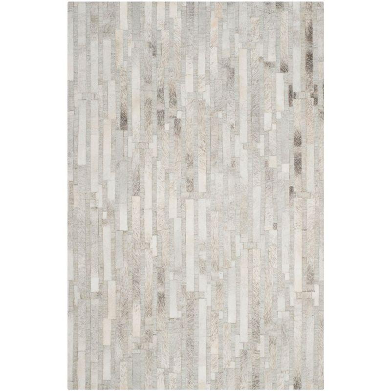 Geometric Hand-Knotted Gray Cowhide & Viscose Area Rug - 5'x8'