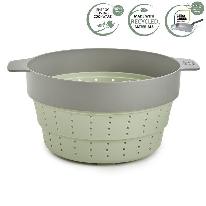 BergHOFF Balance Non-stick Silicone Collapsible Steamer Basket & Strainer 10", Recycled Material, Sage