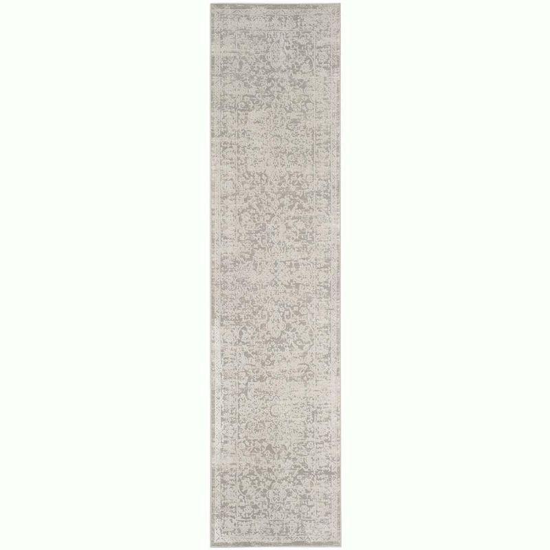 Elegant Gray and Beige Hand-Knotted Viscose Cotton Blend Runner Rug, 2' x 8'