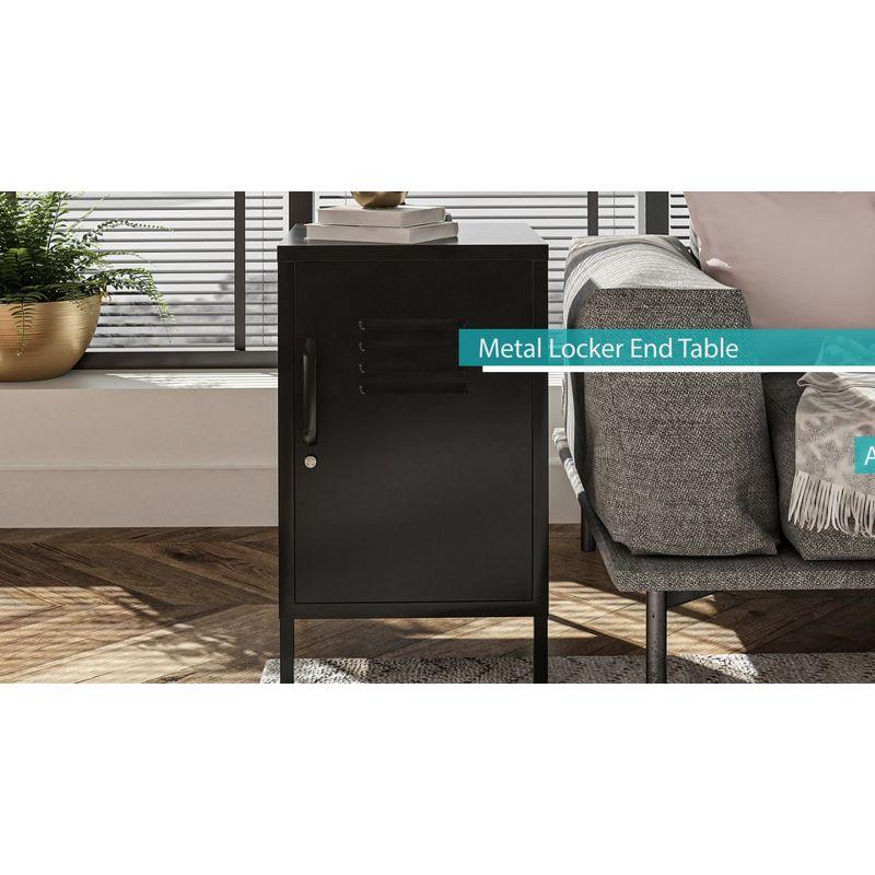 RealRooms Shadwick 1 Door Metal Locker Style Livingroom End Table, Black