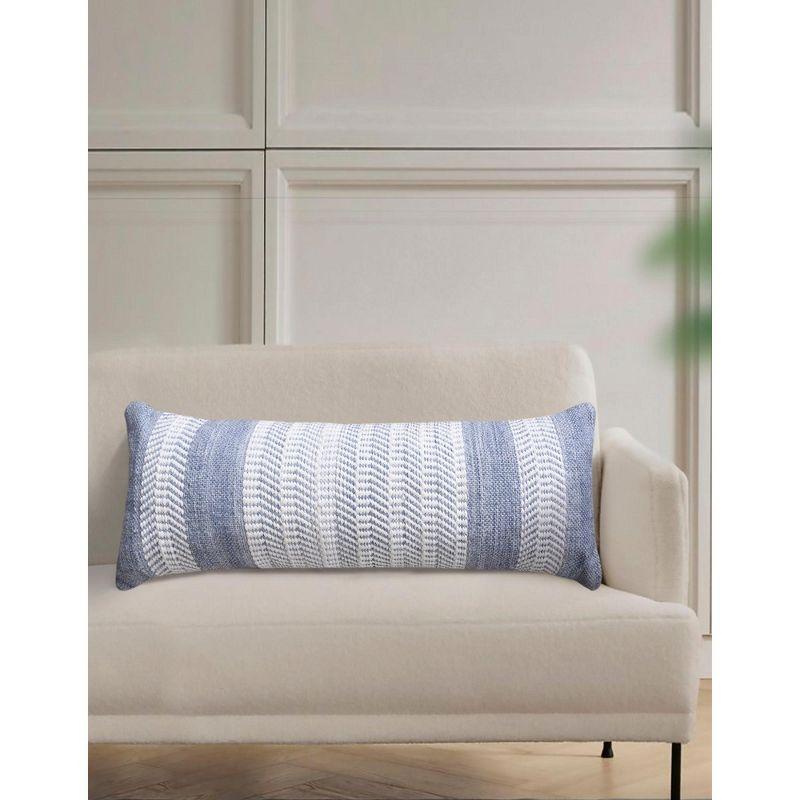 Seaside Stripe Handwoven Blue and White Cotton Polyester Pillow 14x40