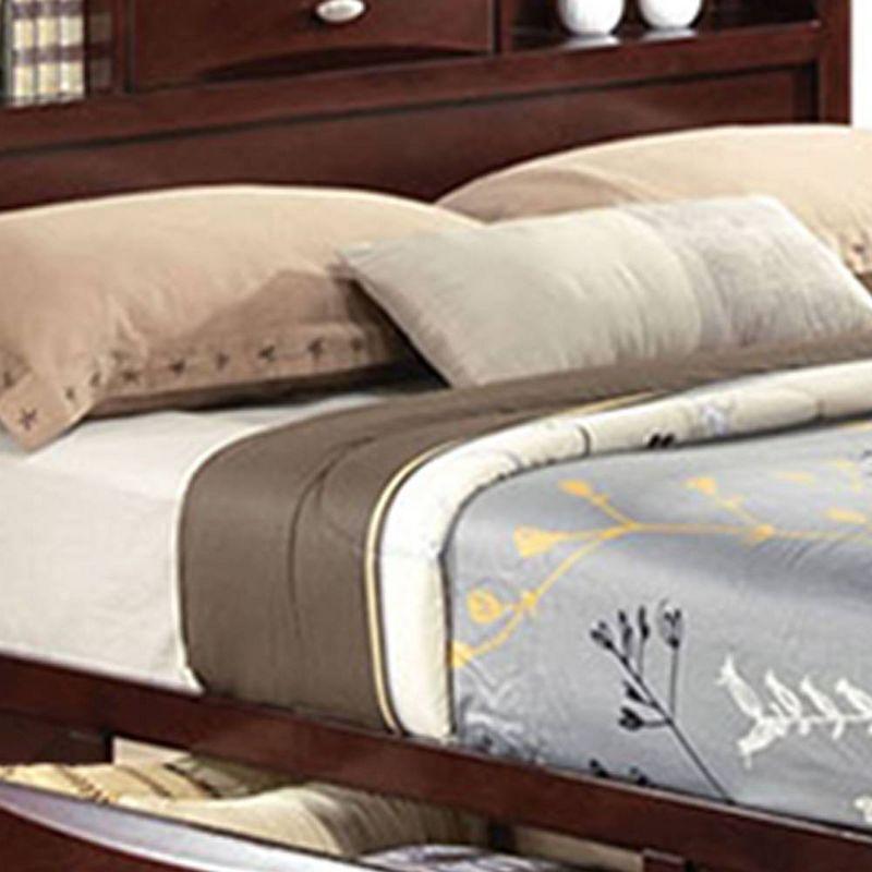 91" Eastern King Bed Ireland Bed Espresso - Acme Furniture: Linen Upholstery, Wood Frame, Storage Headboard