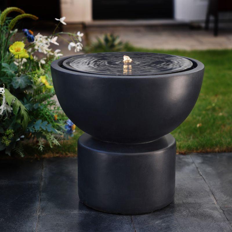 LuxenHome Dark Gray Resin Round Bubbler 18.7" Tall Outdoor Fountain with Lights