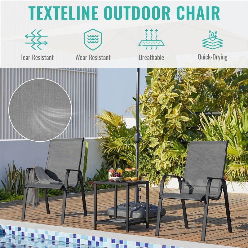Yaheetech Set of 2 Outdoor Texteline Stackable Dining Chairs with Backrest/ Armrests for Garden, Lawn, Porch, Backyard Pool, Gray