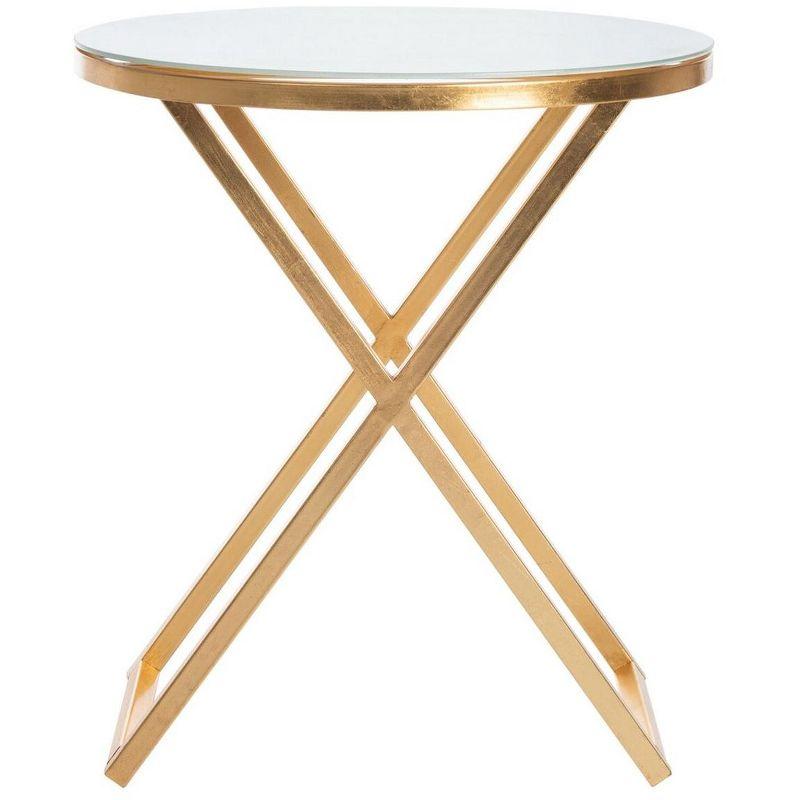 White Glass Top Round Gold Metal Accent Table