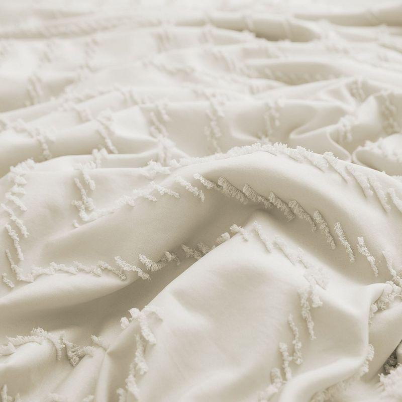 Peace Nest Tufted Microfiber Clipped Duvet Cover Set with Zipper Closure & Corner Ties, Cream, Full/Queen