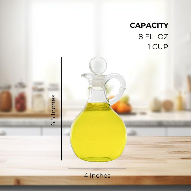 Cornucopia Brands 8oz Glass Oil and Vinegar Cruets (Set of 2); Round Oil Dispensers / Salad Dressing Bottles w/ Stoppers
