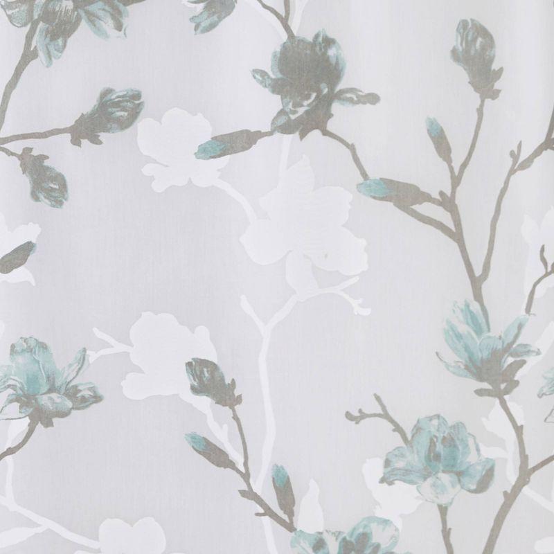 Magnolia Floral White and Blue Fabric Shower Curtain