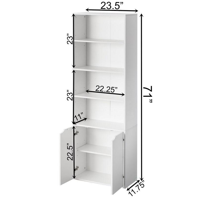 Basicwise 71" 4 Tier Open Book Shelf and Bookcases with 2 Doors Storage Cabinet & 1 Adjustable Shelf - Ideal for Home Office, Living Room, Classroom