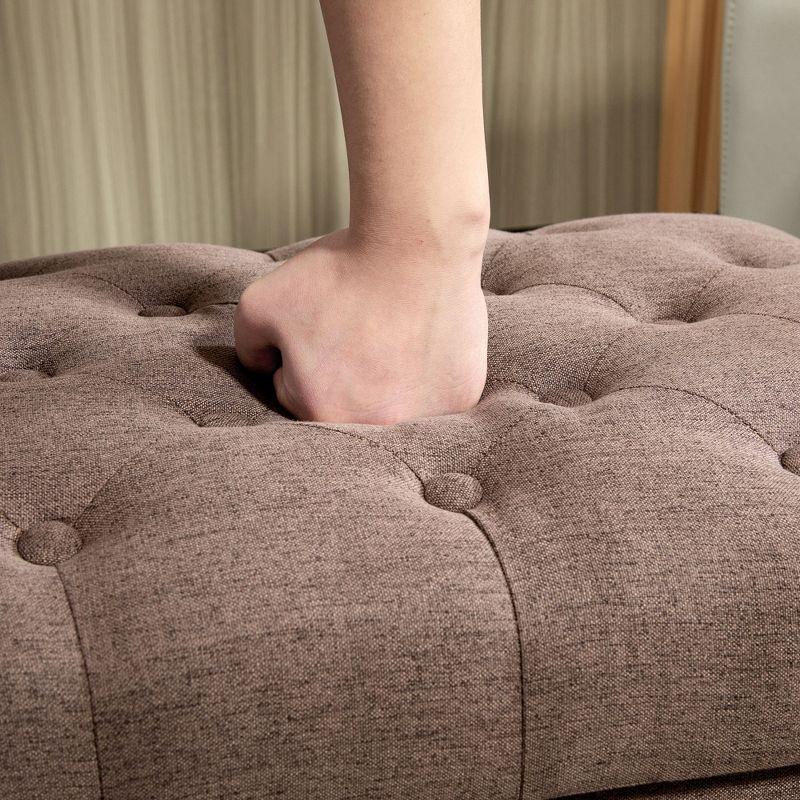 HOMCOM 25" Storage Ottoman with Removable Lid, Button-Tufted Fabric Bench for Footrest and Seat with Wood Legs, Coffee