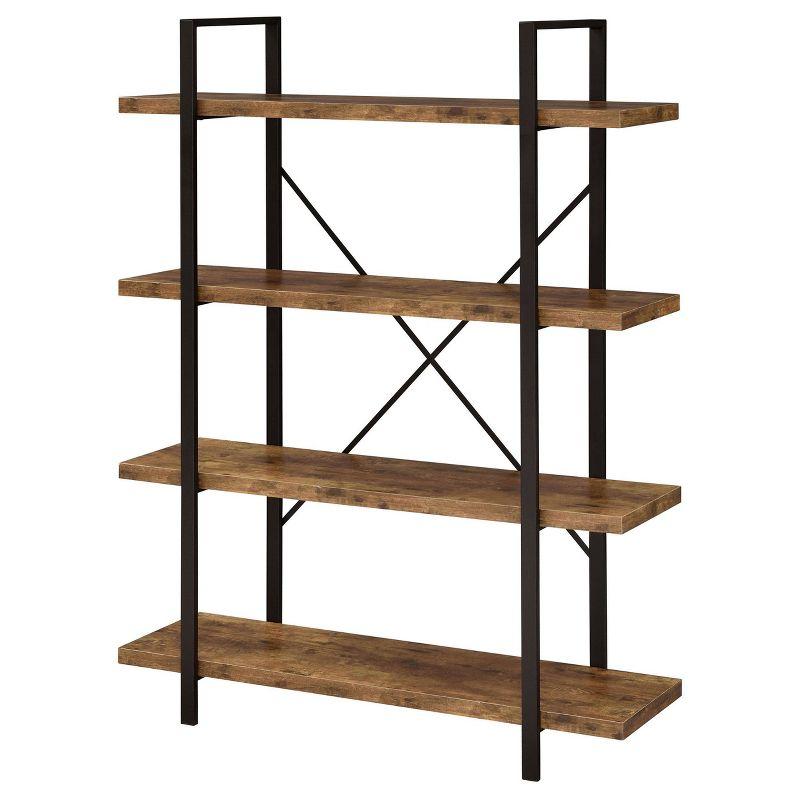 Rustic 55" Brown and Black Transitional 4-Shelf Bookcase