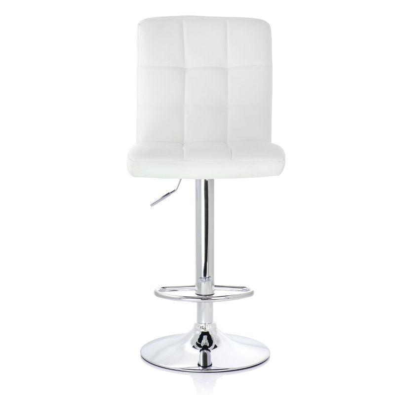 Elama White Square Tufted Faux Leather Adjustable Swivel Bar Stool