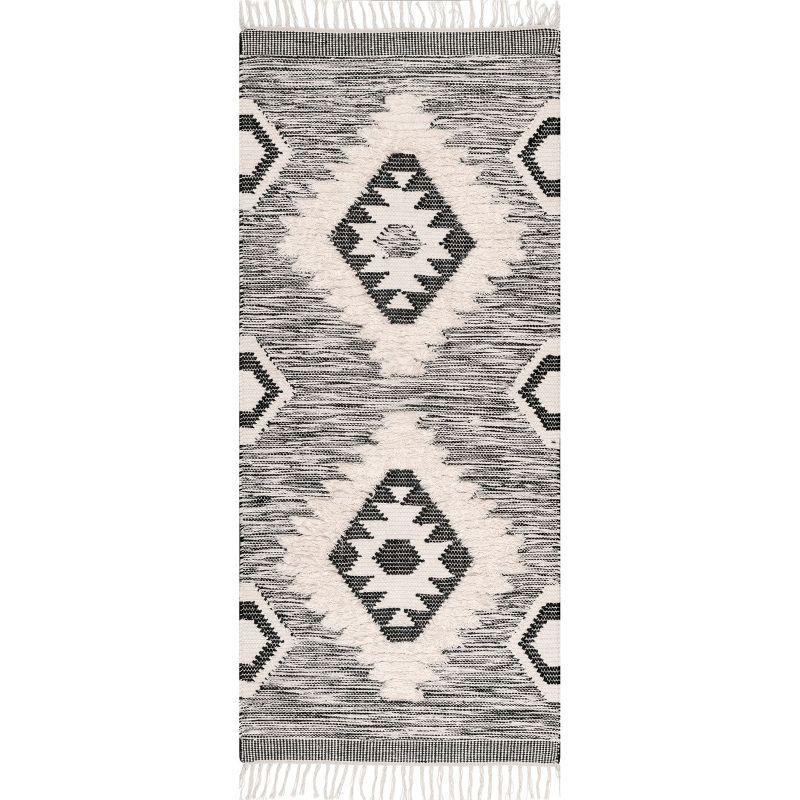 Nuloom Savannah Diamond 2x6 Wool Runner Indoor Area Rug for Living Room Bedroom Dining Room Entryway Hallway Kitchen, Black/Ivory