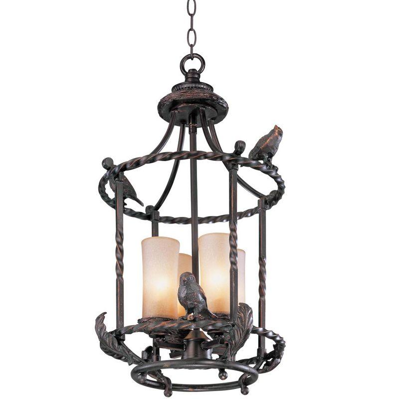 Franklin Iron Works Wrought Bronze Pendant Chandelier 13" Wide Rustic Scavo Glass 4-Light Fixture Dining Room House Foyer Kitchen