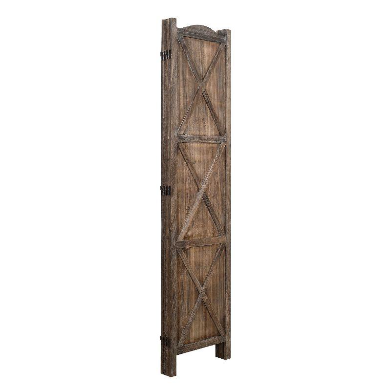 Rancho Barn 4 Panel Room Divider with Folding Screen Room Partition Paulownia Wood Brown - Proman Products: Vintage Farmhouse Style