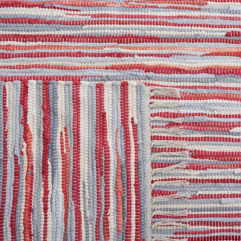 Red and Multicolor Flat Woven Wool Cotton Stripe Runner Rug