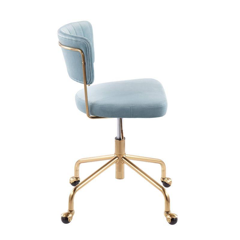 Chic Modern Swivel Task Chair in Light Blue Velvet and Gold Metal