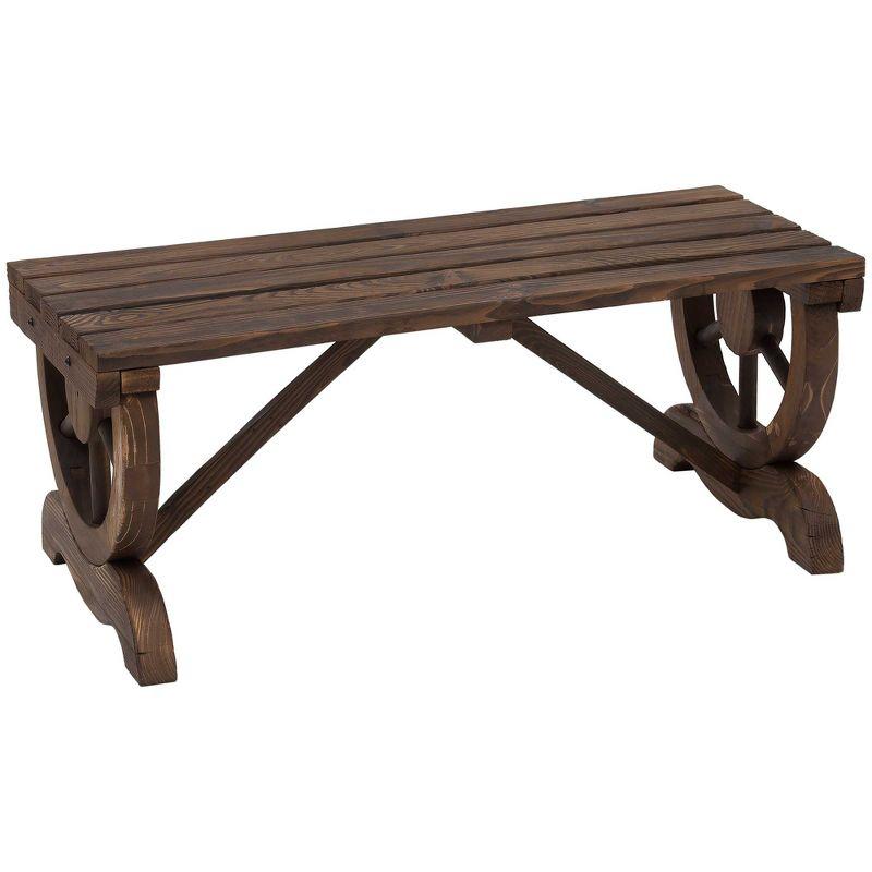 Rustic Wagon Wheel 2-Person Outdoor Bench in Carbonized Fir Wood