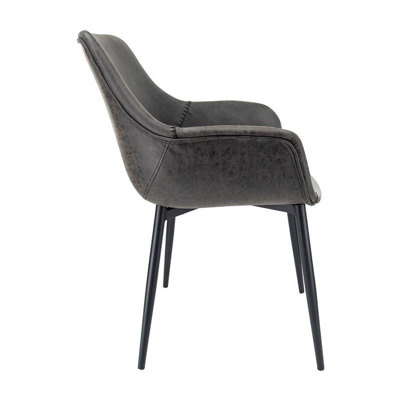 LeisureMod Markley Leather Dining Chair With Metal Legs and Arms