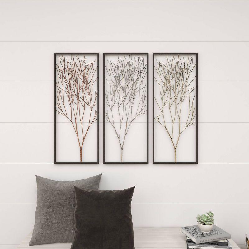 Metal Tree Branch Wall Decor with Black Frame Set of 3 Black - Olivia & May