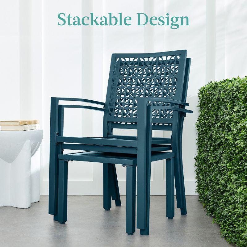 Peacock Blue 3-Piece Steel Patio Bistro Set with Armchairs and Table