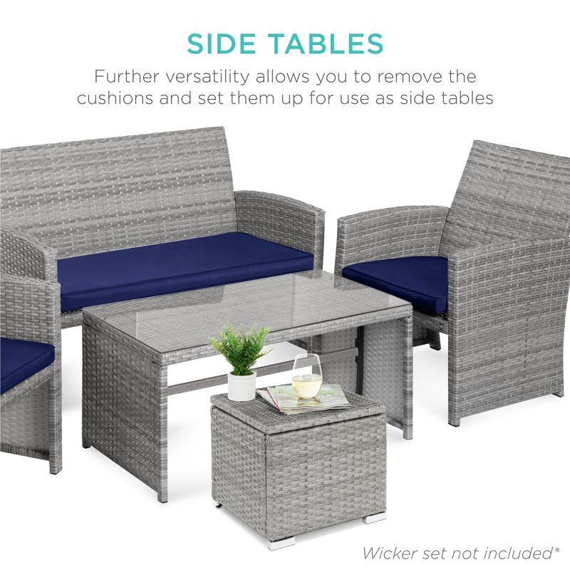 Gray and Navy Wicker Outdoor Ottomans with Cushions and Storage