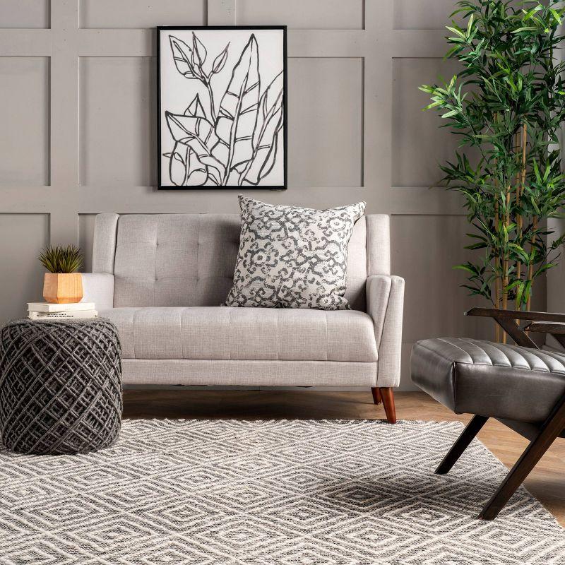 nuLOOM 6'x9' Flora Handmade Textured Diamonds Wool Area Rug Gray/Ivory: Geometric Flat Pile, Indoor Use
