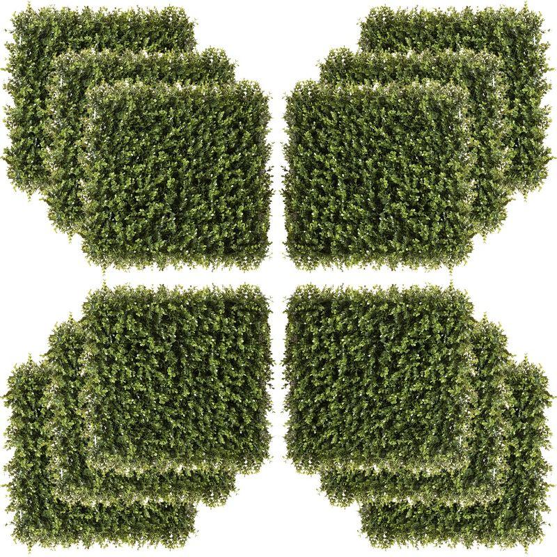 Outsunny Artificial Grass Wall Panel Backdrop, 12 20" x 20" Boxwood UV Protection Privacy Screen Panels, Green