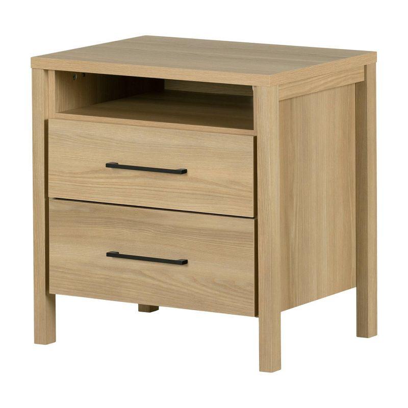 Natural Ash 2-Drawer Nightstand with Open Shelf