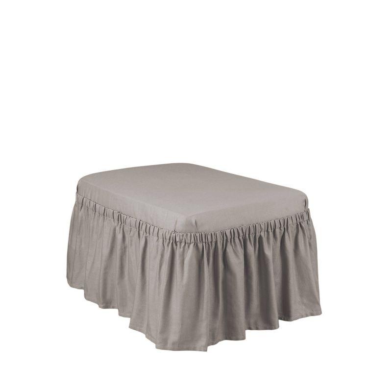 Duck Ottoman Slipcover Gray - Sure Fit: Cotton, Indoor Stretch Fit, Elastic Bottom, Machine Washable