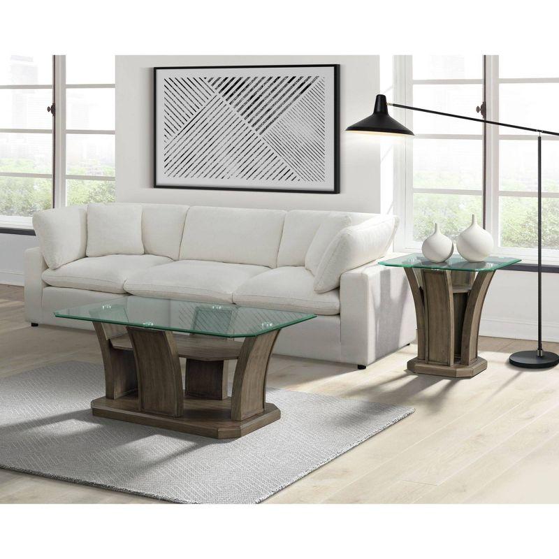 Simms Rectangular Coffee Table Gray - Picket House Furnishings: Glass Top, Pedestal Base, Chic Living Room Furniture