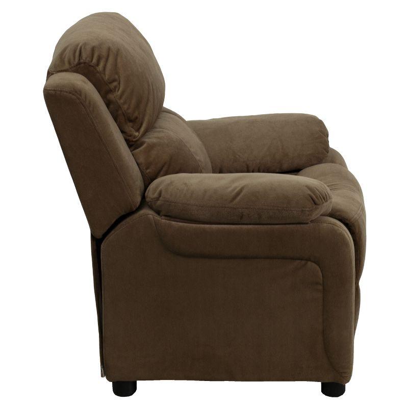 Emma and Oliver Deluxe Padded Brown Microfiber Kids Recliner with Storage Arms