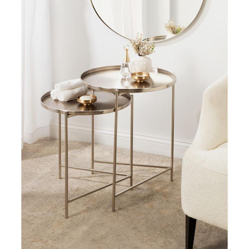 Kate and Laurel Ulani Round Metal Nesting Table, 2 Piece, Silver
