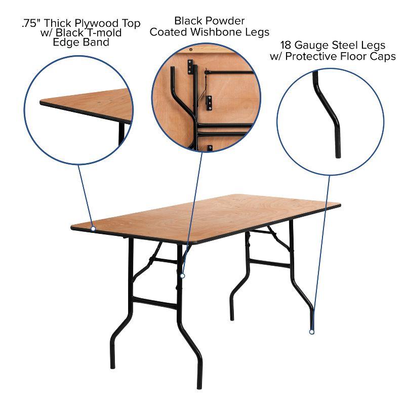 Emma and Oliver 5-Foot Rectangular Wood Folding Banquet Table with Clear Coated Finished Top