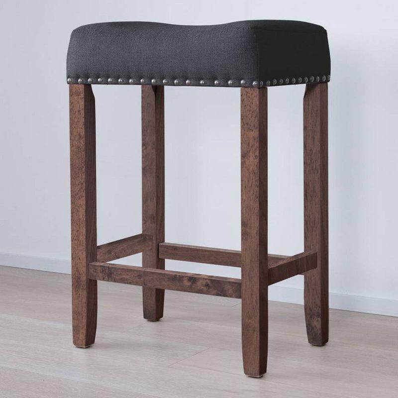 23" Saddle Style Backless Counter Stool with Black Fabric and Dark Brown Wood