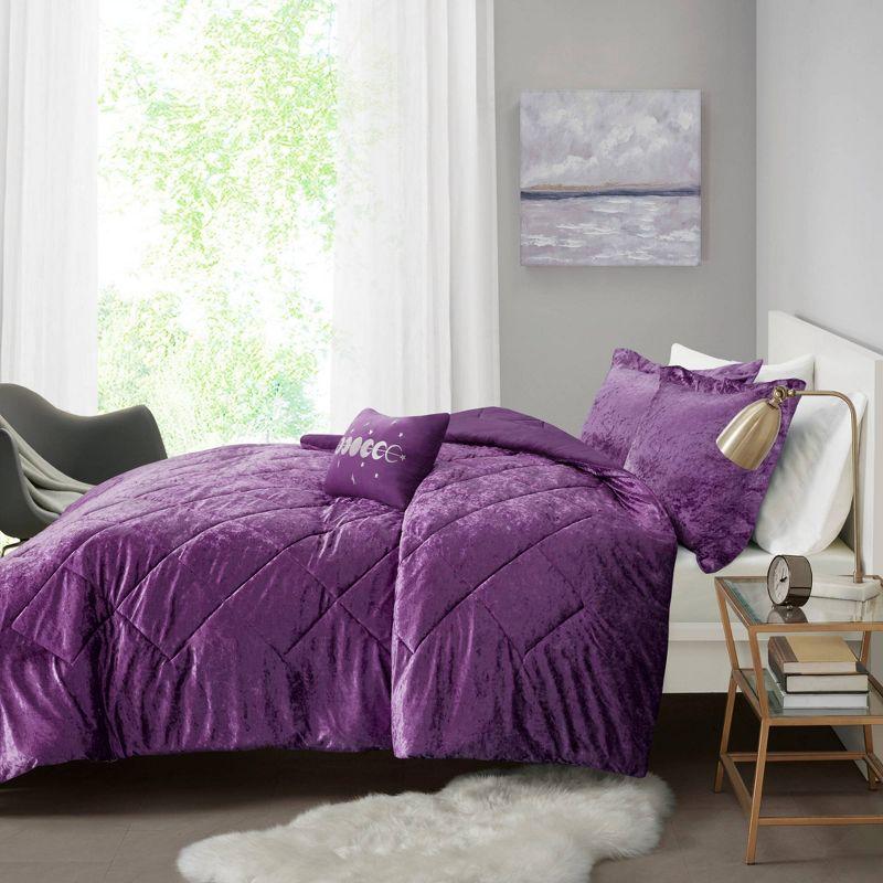 Felicia Crushed Velvet Comforter Set with Throw Pillow