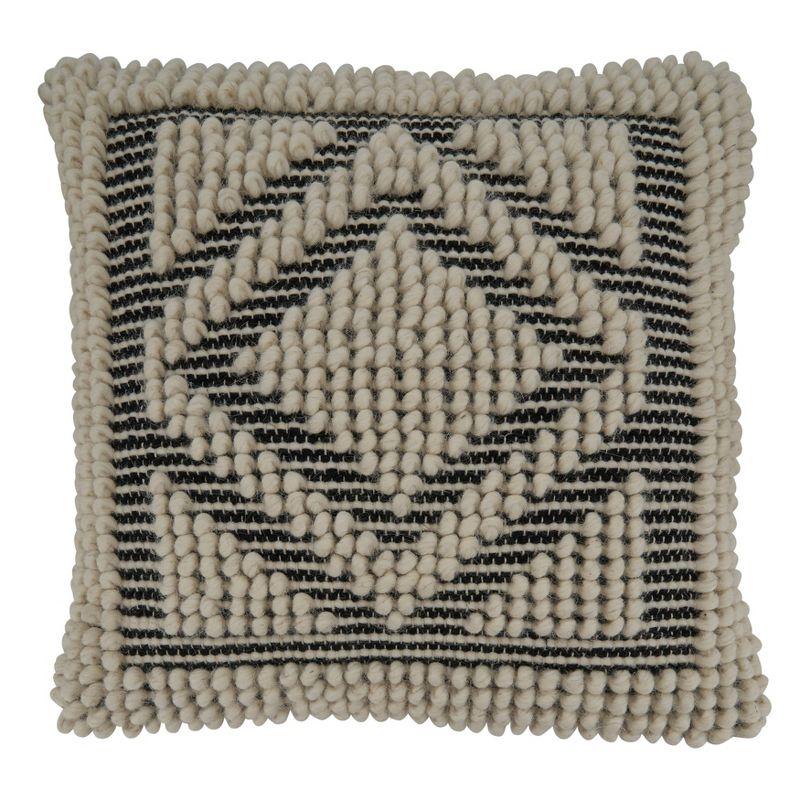 18"x18" Woven Poly-Filled Diamond Design Square Throw Pillow Black/White - Saro Lifestyle: Cotton & Wool, Indoor Decorative Cushion