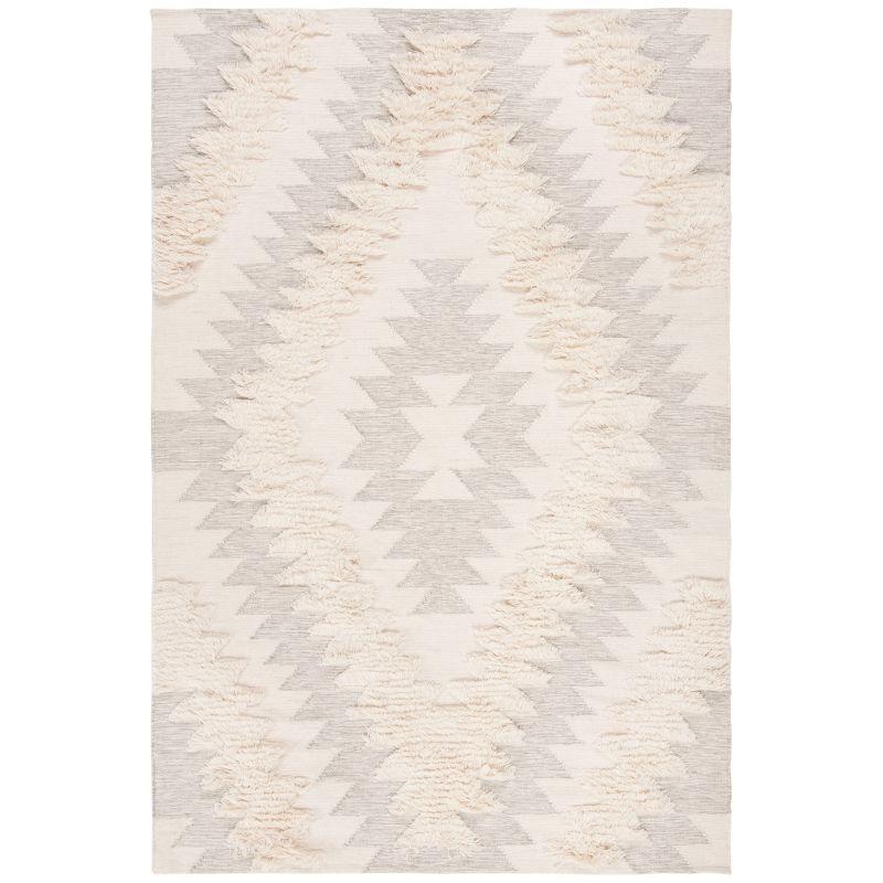 Grey and Ivory Hand-Knotted Wool Area Rug, 6' x 9'