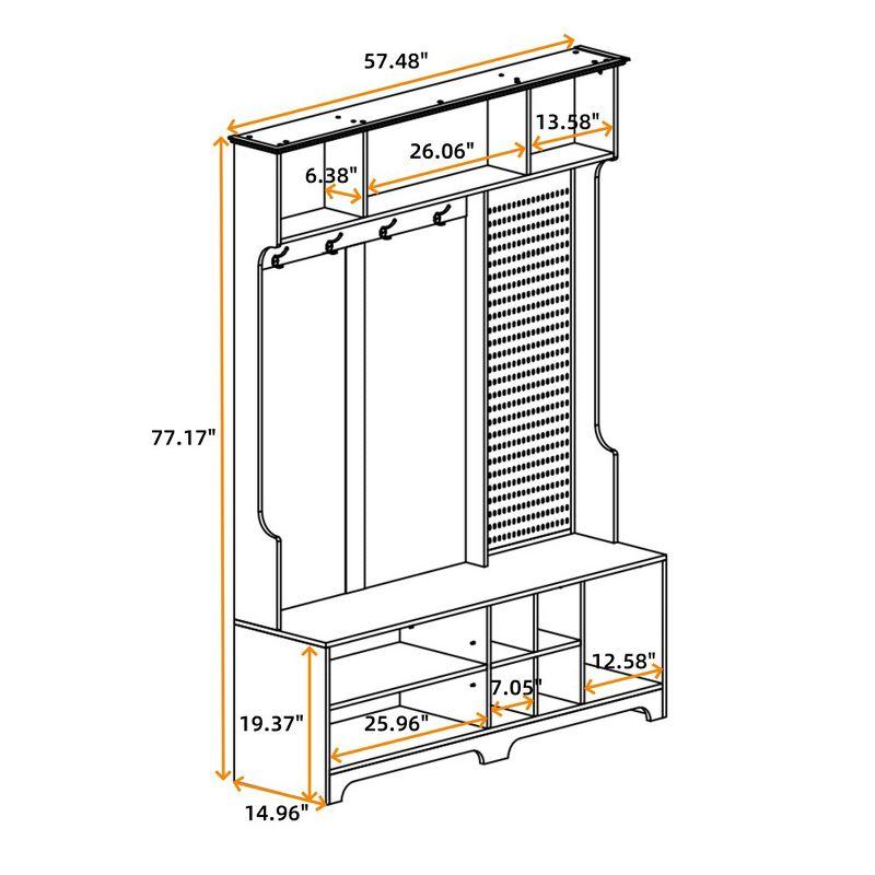 Hall Tree with Shoe Bench, Coat Rack ,Shoe Storage ,Storage Shelves and Pegboard