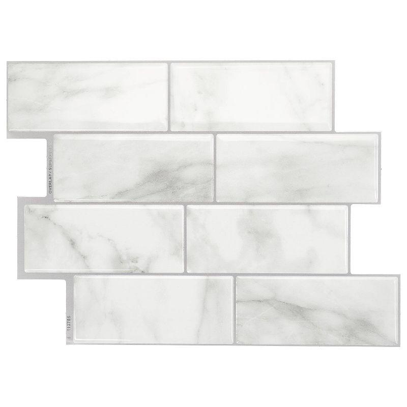 Metro Carrera White Marble Peel and Stick Backsplash Tiles