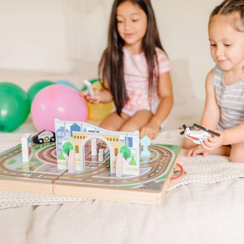 Wooden Town Play Set with Built-In Tracks