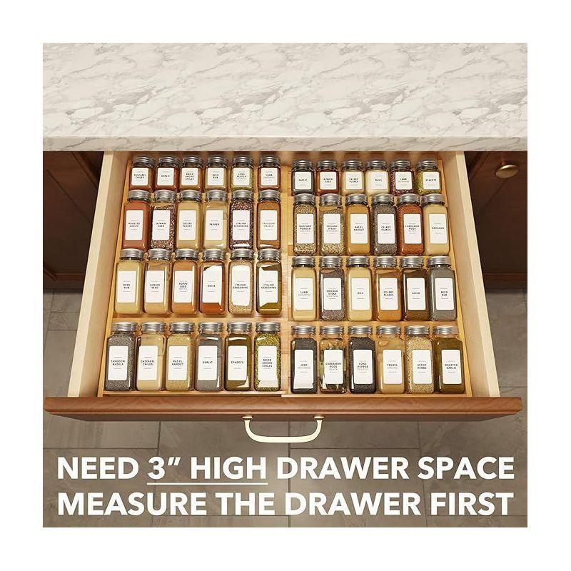 Bamboo Spice Drawer Organizer, Expandable 4 Tier Spices Rack for Cabinet Drawer,(Jars Not Included, From 12" to 23" Wide)