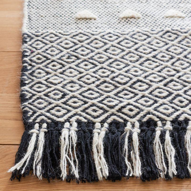 Ivory and Black Geometric Handwoven Wool-Cotton Blend Rug - 5' x 8'