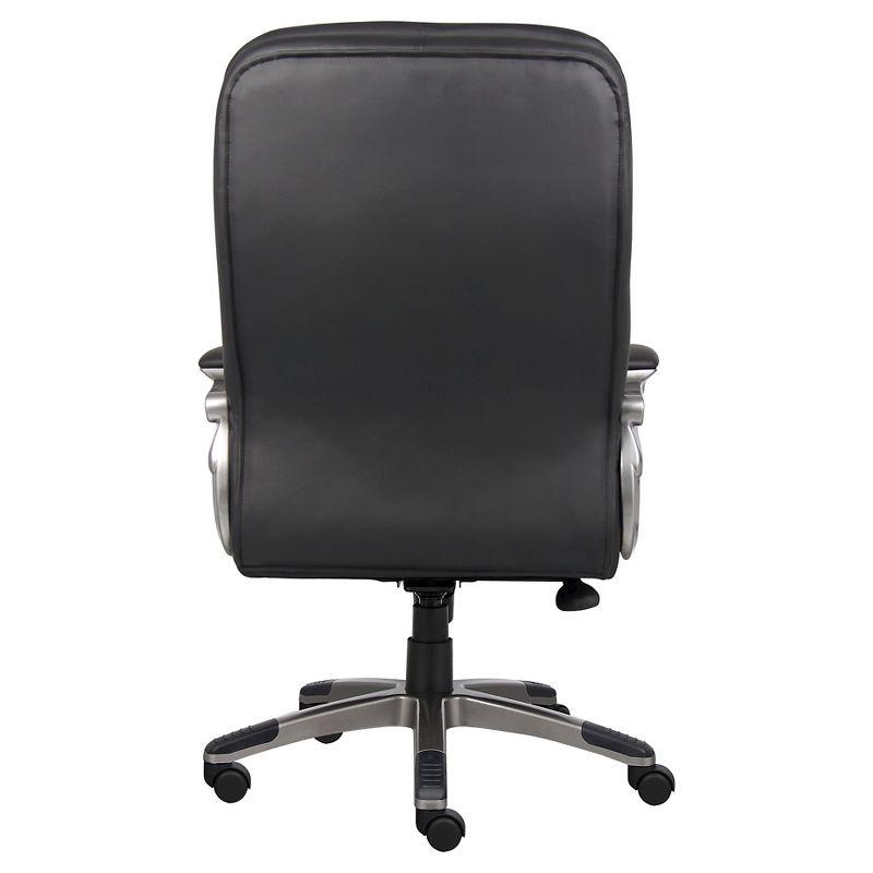 Boss Office Products High Back Executive Chair with Pewter Finished Base/Arms Black: Swivel, Adjustable, Metal Frame