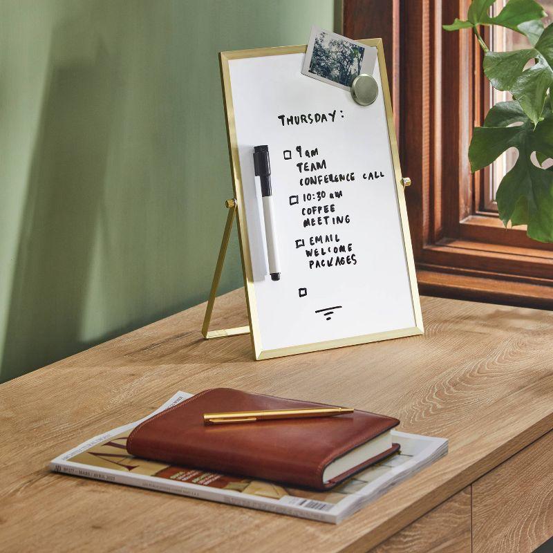 8"x12" Gold Framed Easel Desktop Dry Erase Board - Threshold™: Office Supplies, MDF & Aluminum, White Presentation Board