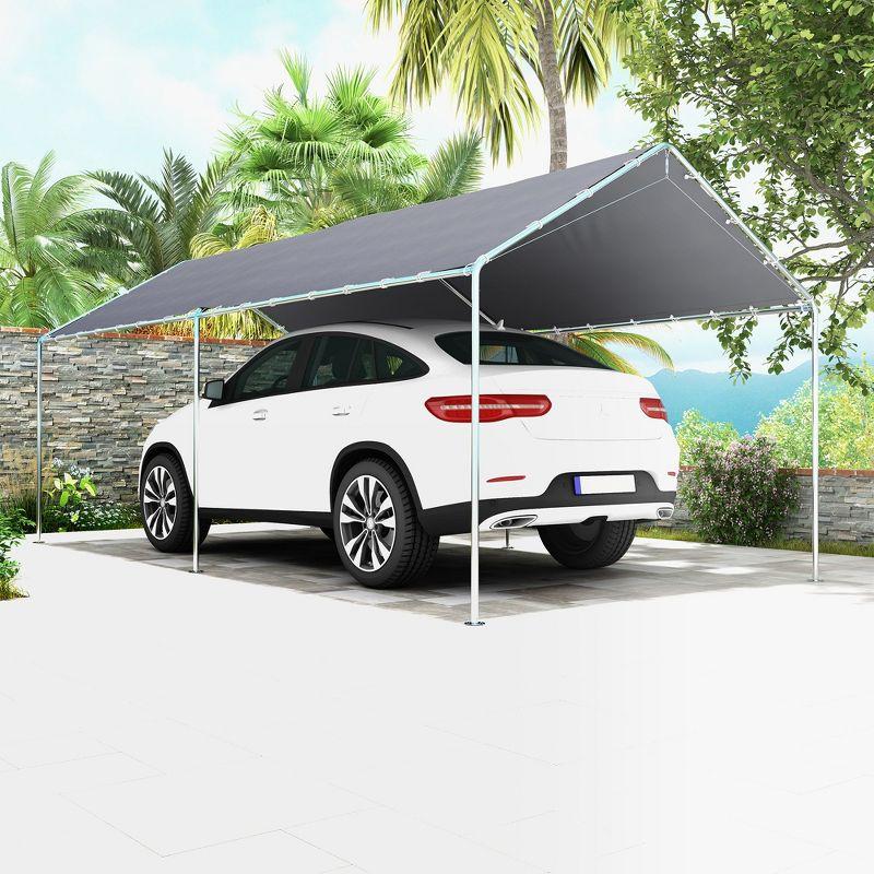 Outsunny 10'x20' Carport Heavy Duty Galvanized Car Canopy with Included Anchor Kit, 3 Reinforced Steel Cables