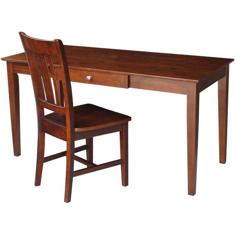 Espresso Rubberwood Desk with Drawer and Matching Chair Set