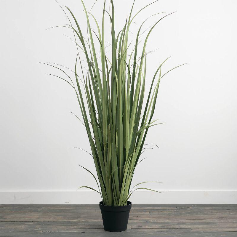 Tall Green Artificial Onion Grass in Black Pot